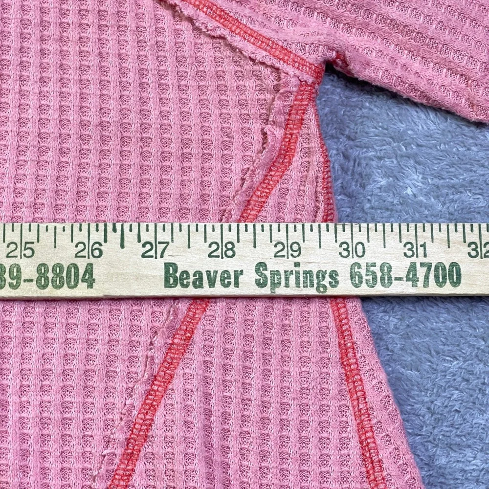 Free People Pink Waffle Knit‎ Tunic Top Women's XS Unique Patchwork Sleeve